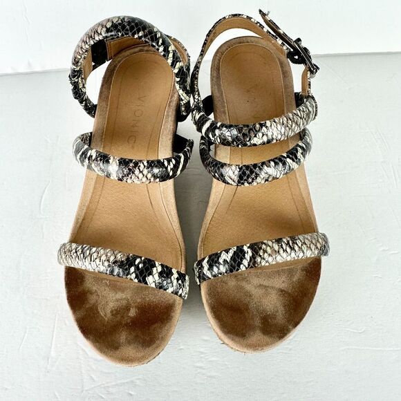 Vionic Kora Raffia Boa Strappy Wedge Slingback Sandal Size 7.5 Leather Snake - Picture 5 of 7